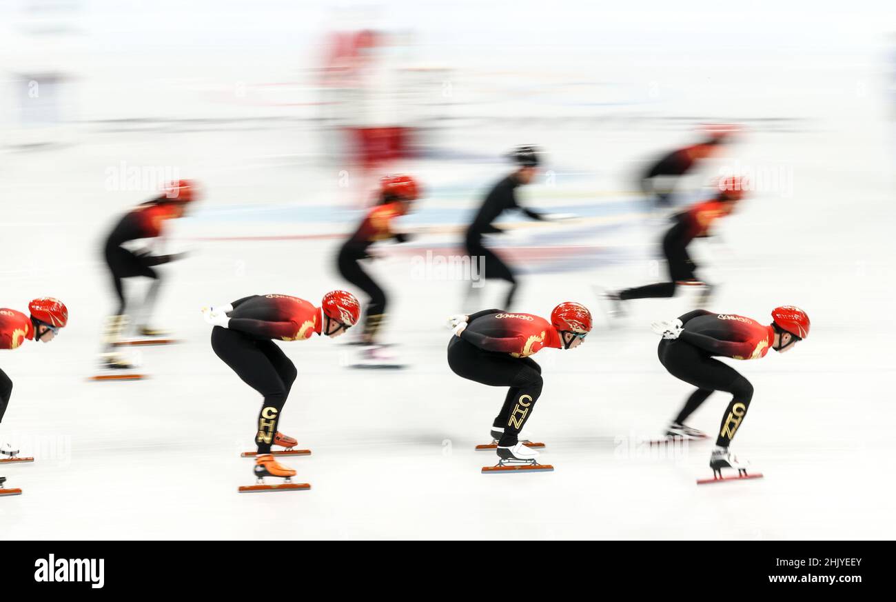 Beijing, China. 1st Feb, 2022. Athletes of China attend a training session at Capital Indoor Stadium in Beijing, China, Feb. 1, 2022. Credit: Yang Lei/Xinhua/Alamy Live News Stock Photo