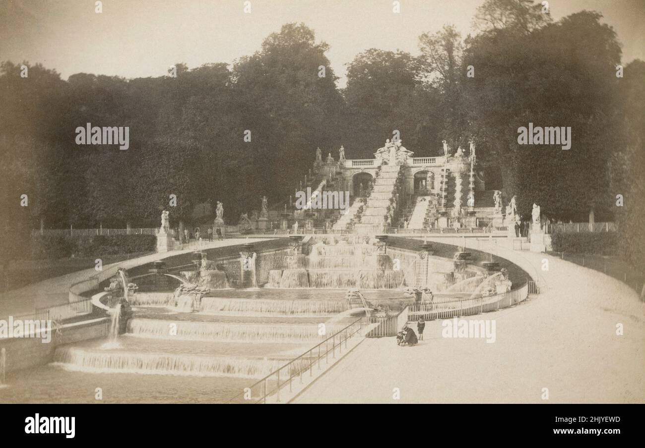 Antique circa 1890 photograph of the La Grande Cascade in the Parc de Saint-Cloud in Paris, France. SOURCE: ORIGINAL ALBUMEN PHOTOGRAPH Stock Photo