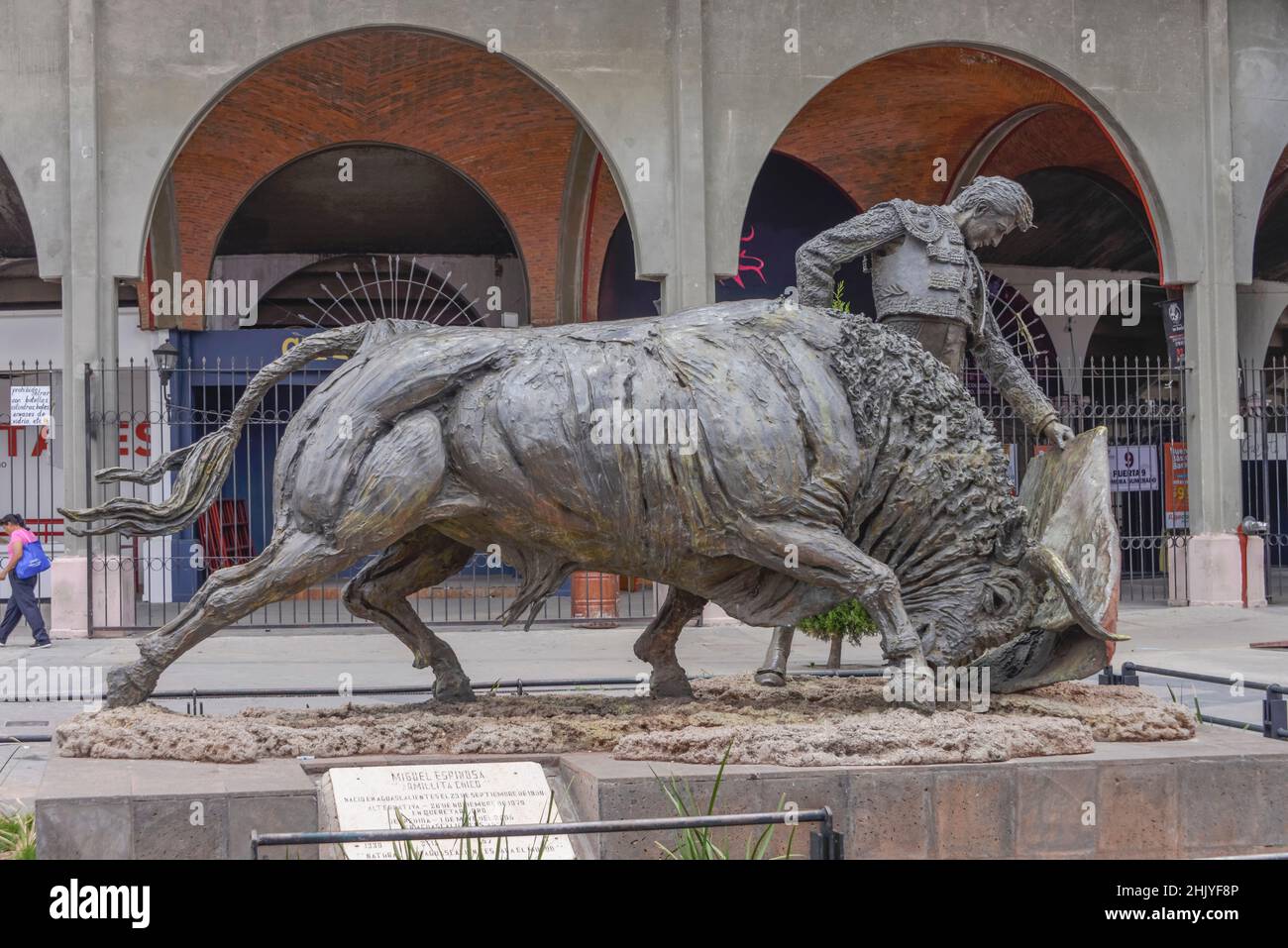 Bronzedenkmal, Stierkampf, Stierkampfarena, Plaza de Toros Monumental, Aguascalientes, Mexiko Stock Photo