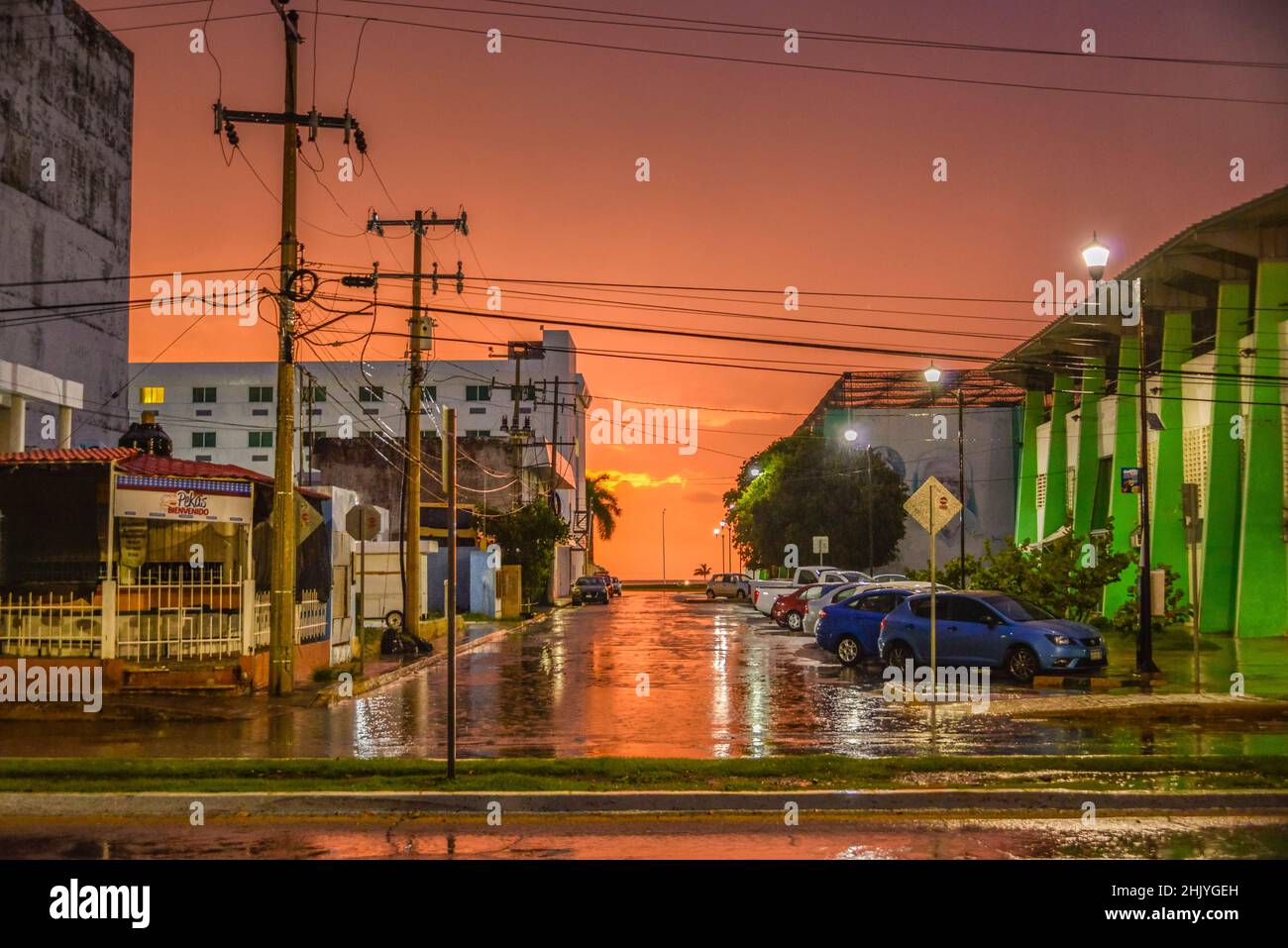 Gewitterstimmung Hafenbereich, Campeche, Mexiko Stock Photo