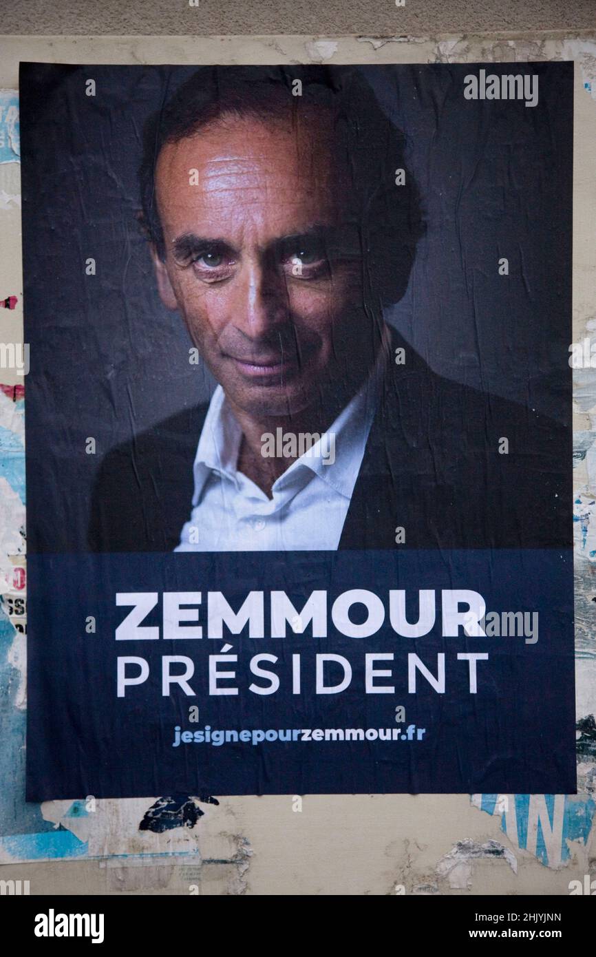 Election poster of Eric Zemmour, French far-right party 'Reconquete!' leader, media pundit and candidate for the 2022 French presidential election Eri Stock Photo