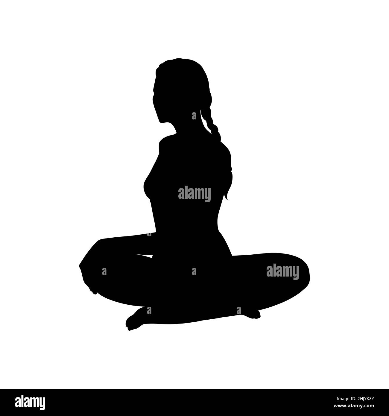 Yoga Easy Seated Twist performed by woman. Spine twisted asana. Vector illustartion isolated in white background Stock Vector