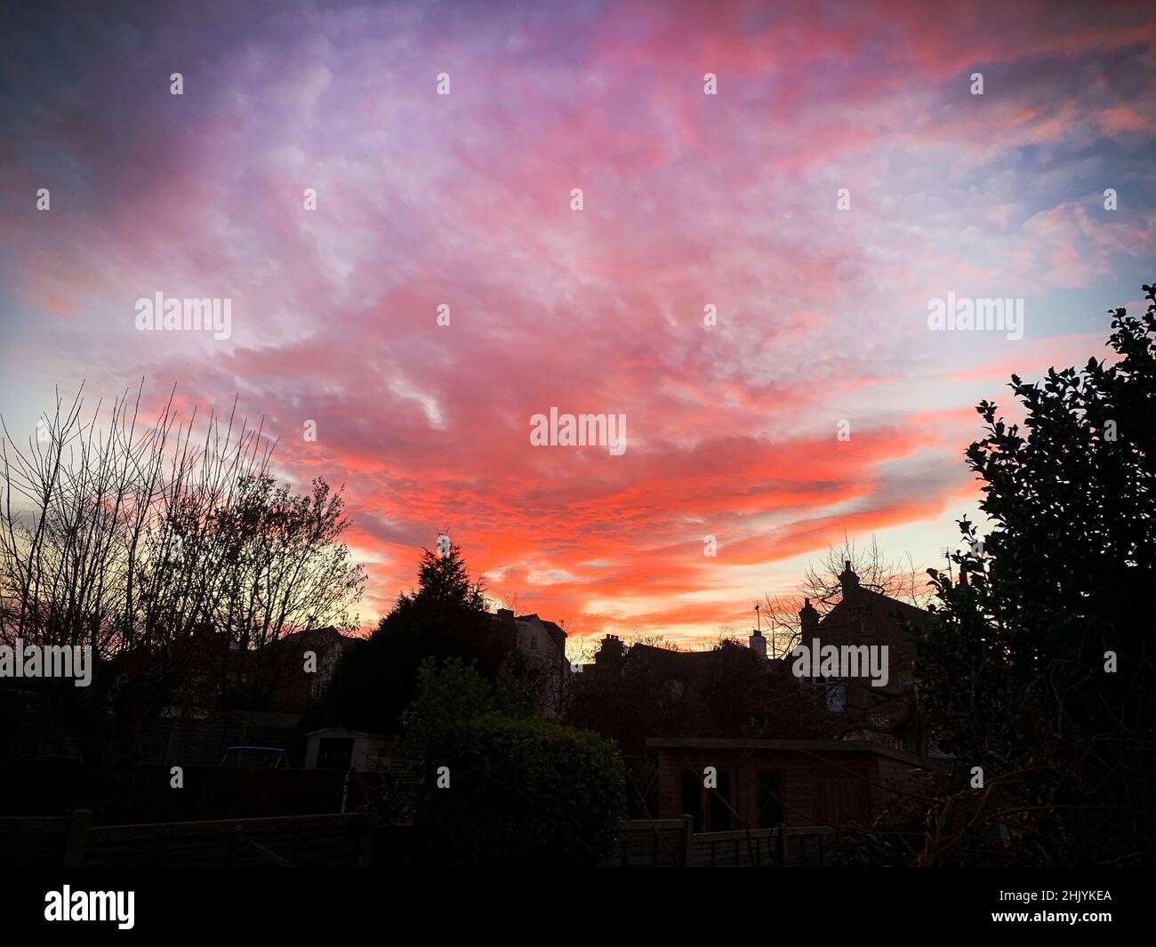 Glorious Sky at Sunset over Westcliff-on-Sea in Essex on a Nice January Dusk Stock Photo