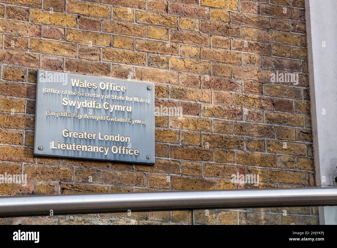 The Welsh Office, Whitehall, London. Sign for the office of the Secretary of State for Wales, a UK government department. Stock Photo