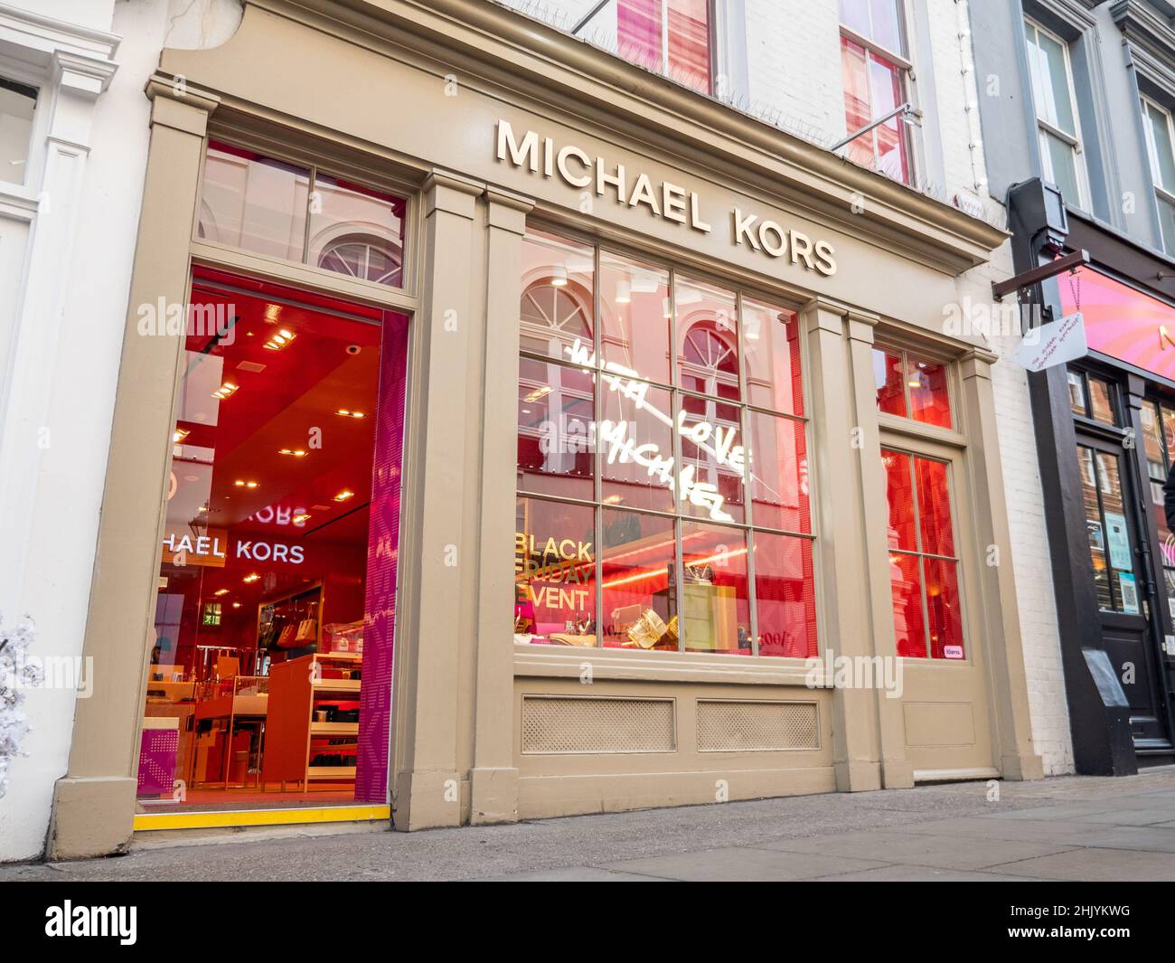 Michael Kors Store, Covent Garden, London. The shop front to the fashion designer store in the exclusive central London shopping district. Stock Photo