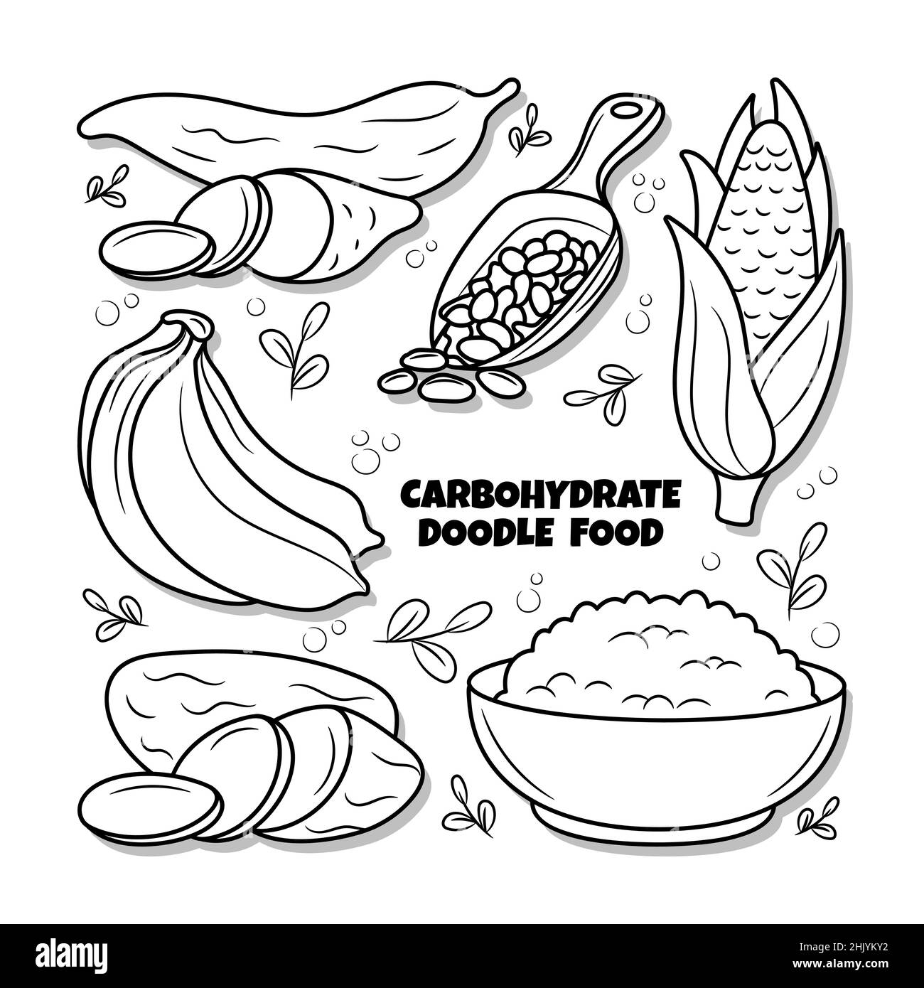 Carbohydrate food element set with hand drawn outline illustration Stock Vector