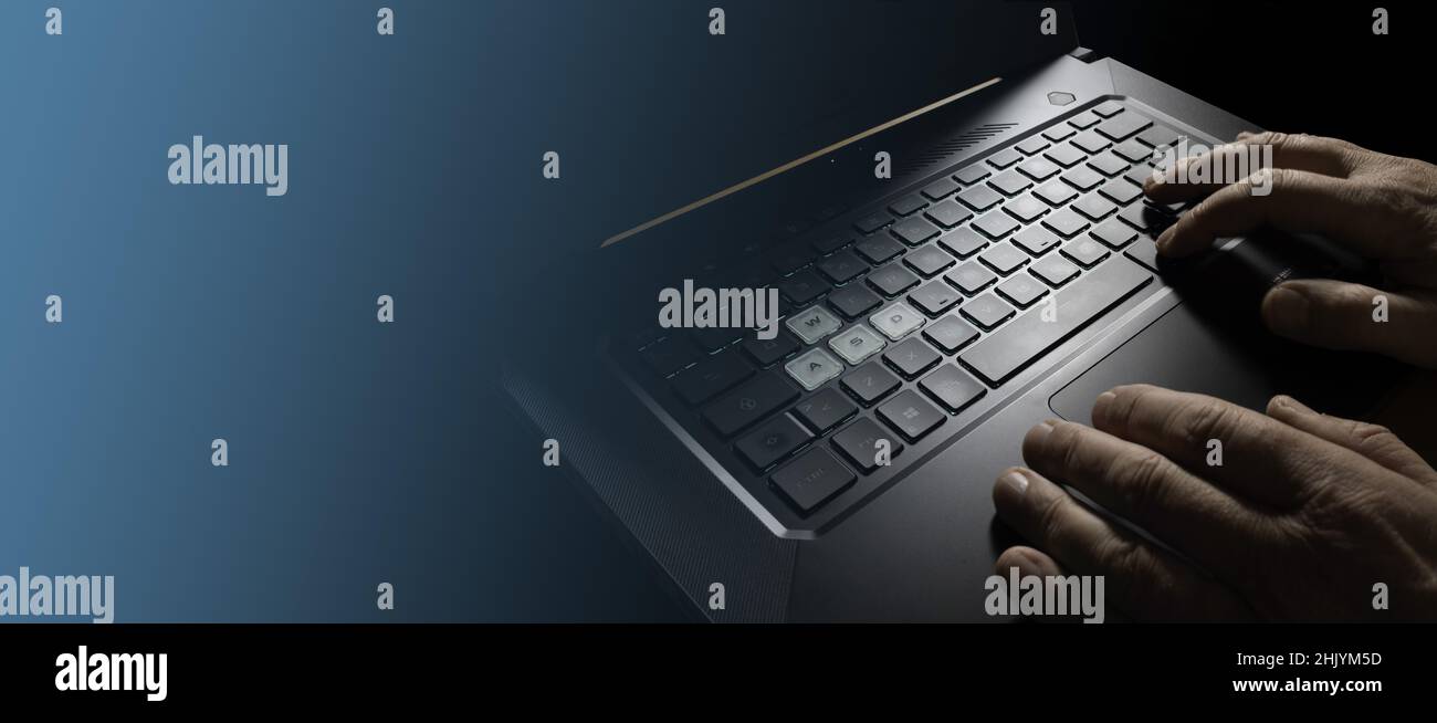 Businessman working modern computer, Virtual online documentation Stock Photo