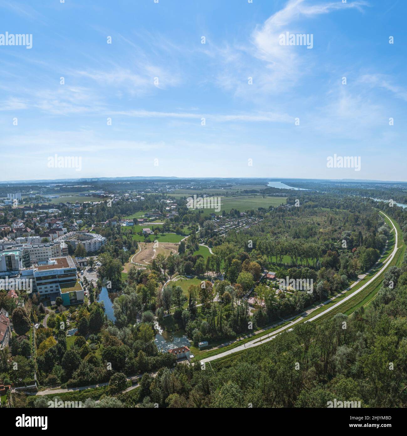 Aerial view to Braunau on Inn Stock Photo