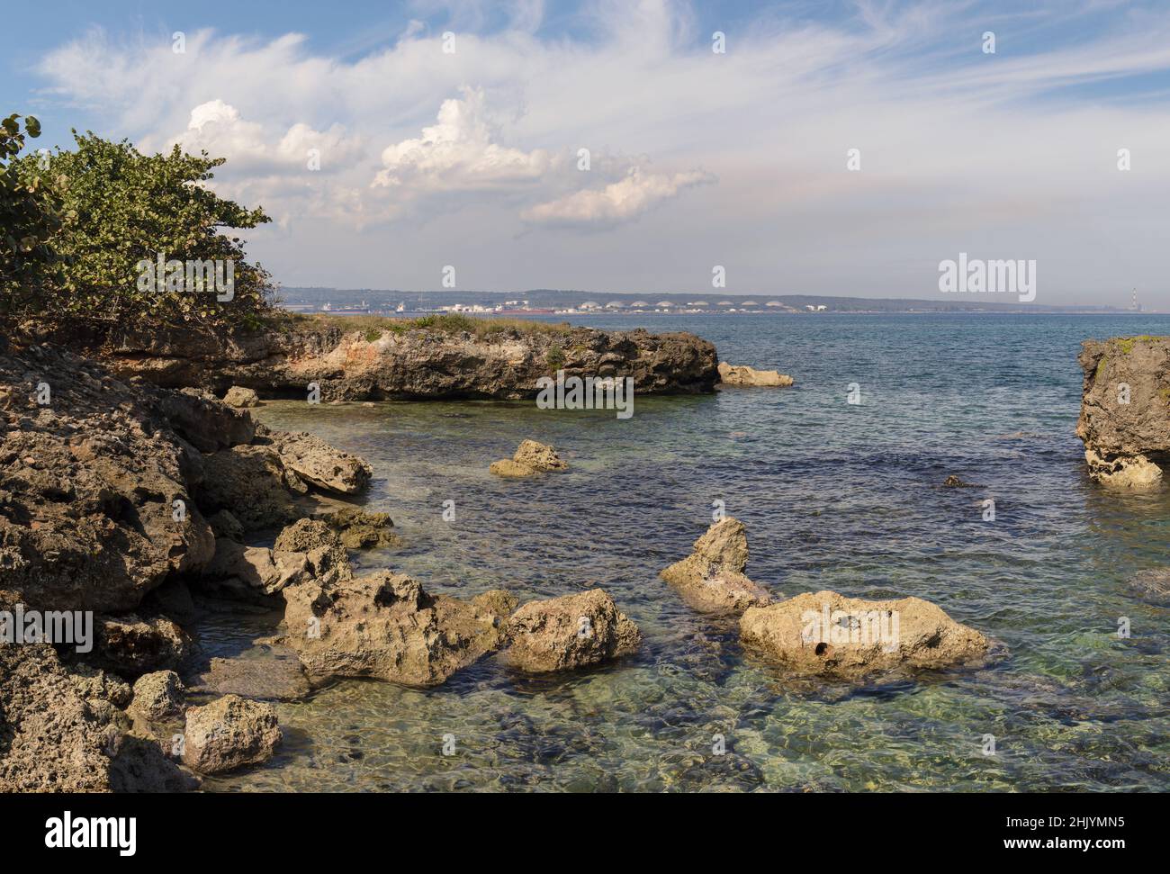 Landscape of cliffs surrounded by greenery and the sea in Matanzas ...