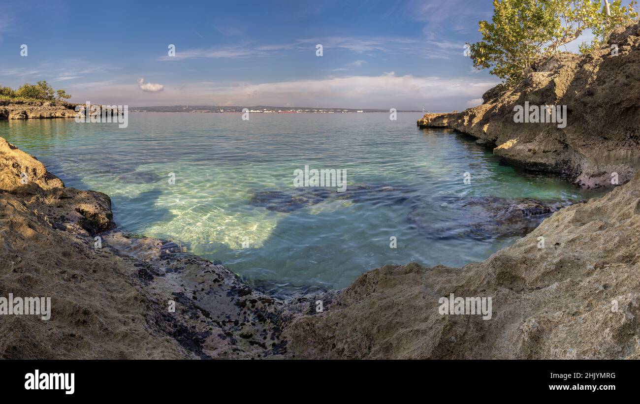 Landscape of cliffs surrounded by greenery and the sea in Matanzas ...