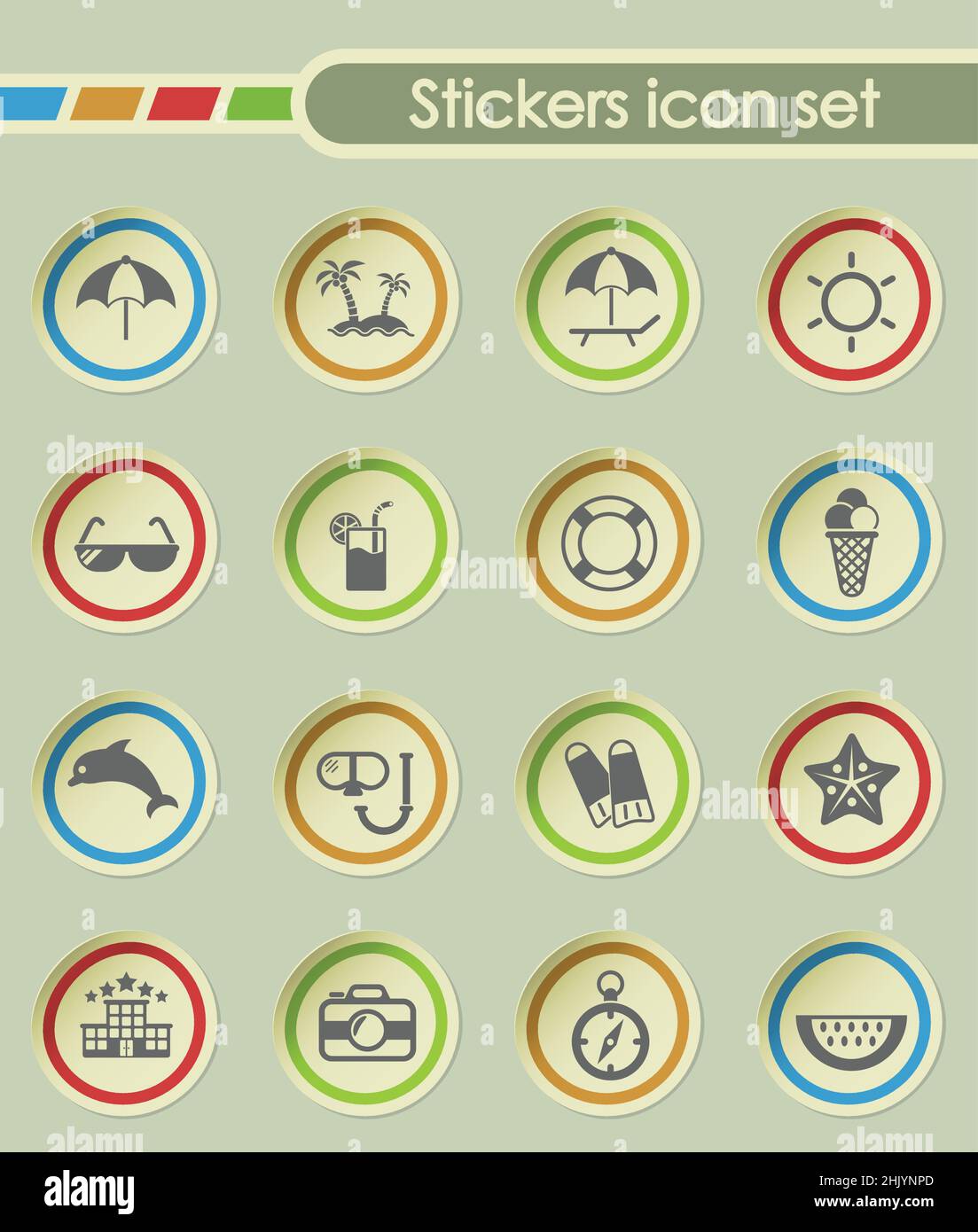 beach round sticker icons for your creative ideas Stock Vector Image ...