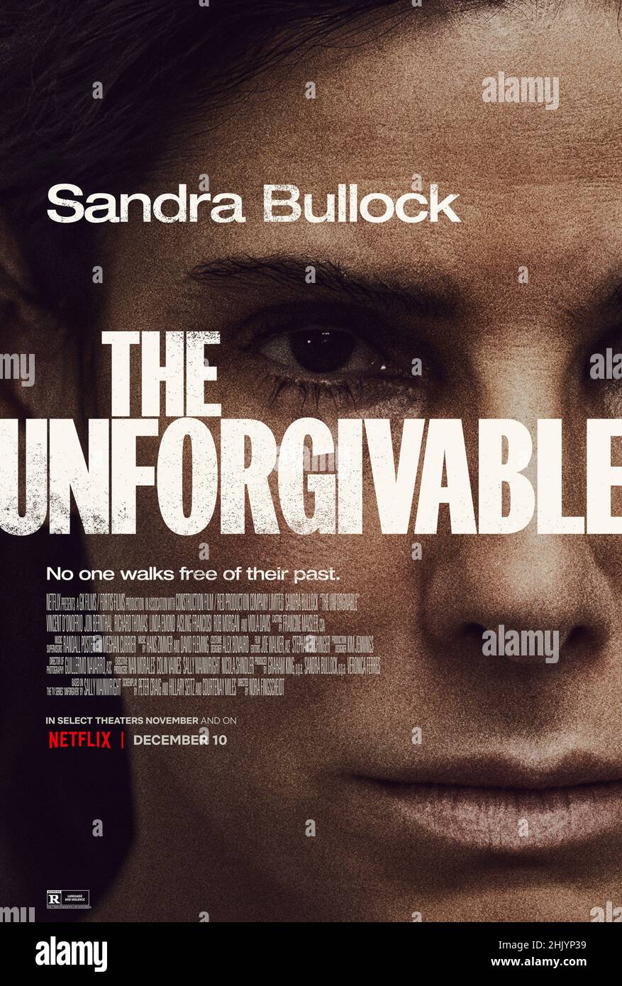 The Unforgivable (2021) directed by Nora Fingscheidt and starring Sandra Bullock, Viola Davis and Vincent D'Onofrio. A woman is released from prison after serving a sentence for a violent crime and re-enters a society that refuses to forgive her past. Stock Photo