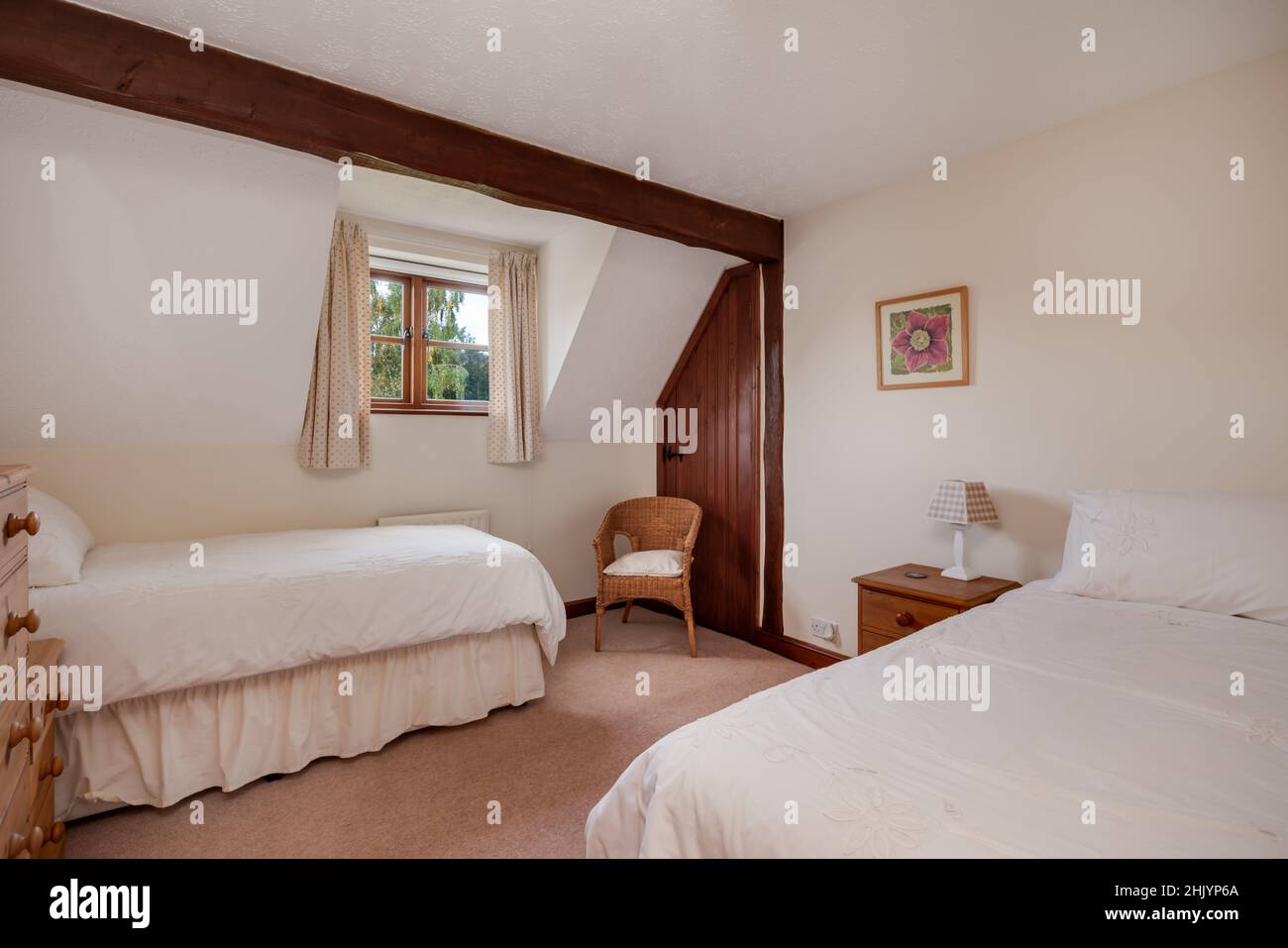 Burrough Green, Suffolk October 11 2016 Bedroom within modern home