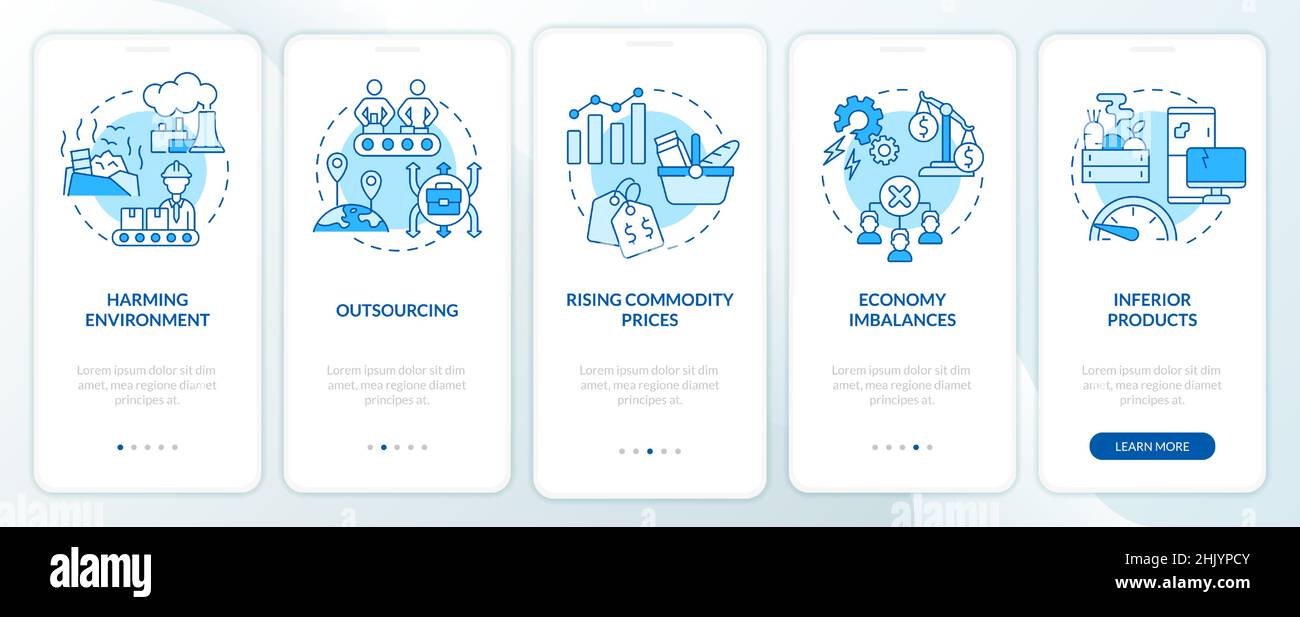Market economy disadvantages blue onboarding mobile app screen Stock ...