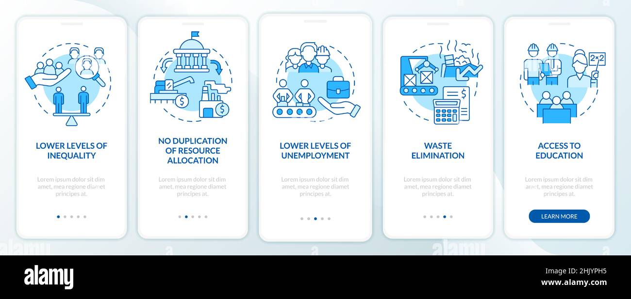 Centrally planned ES advantages blue onboarding mobile app screen Stock ...