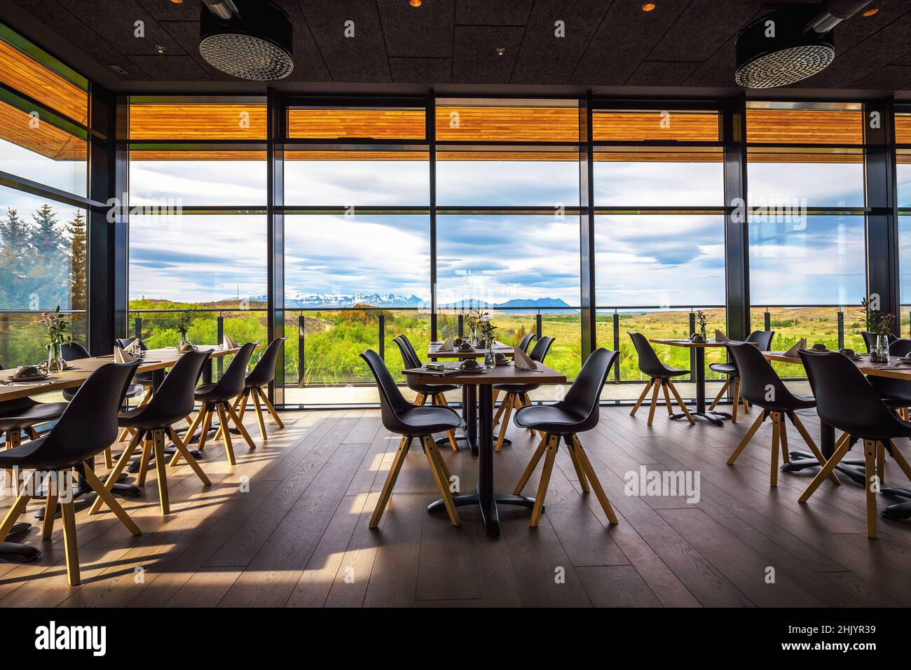 Restaurant interior of Hotel Varmaland in west of Iceland Stock Photo