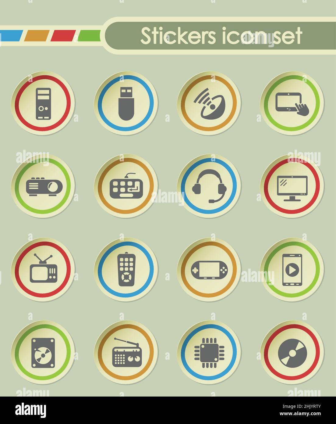 gadget round sticker icons for your creative ideas Stock Vector Image