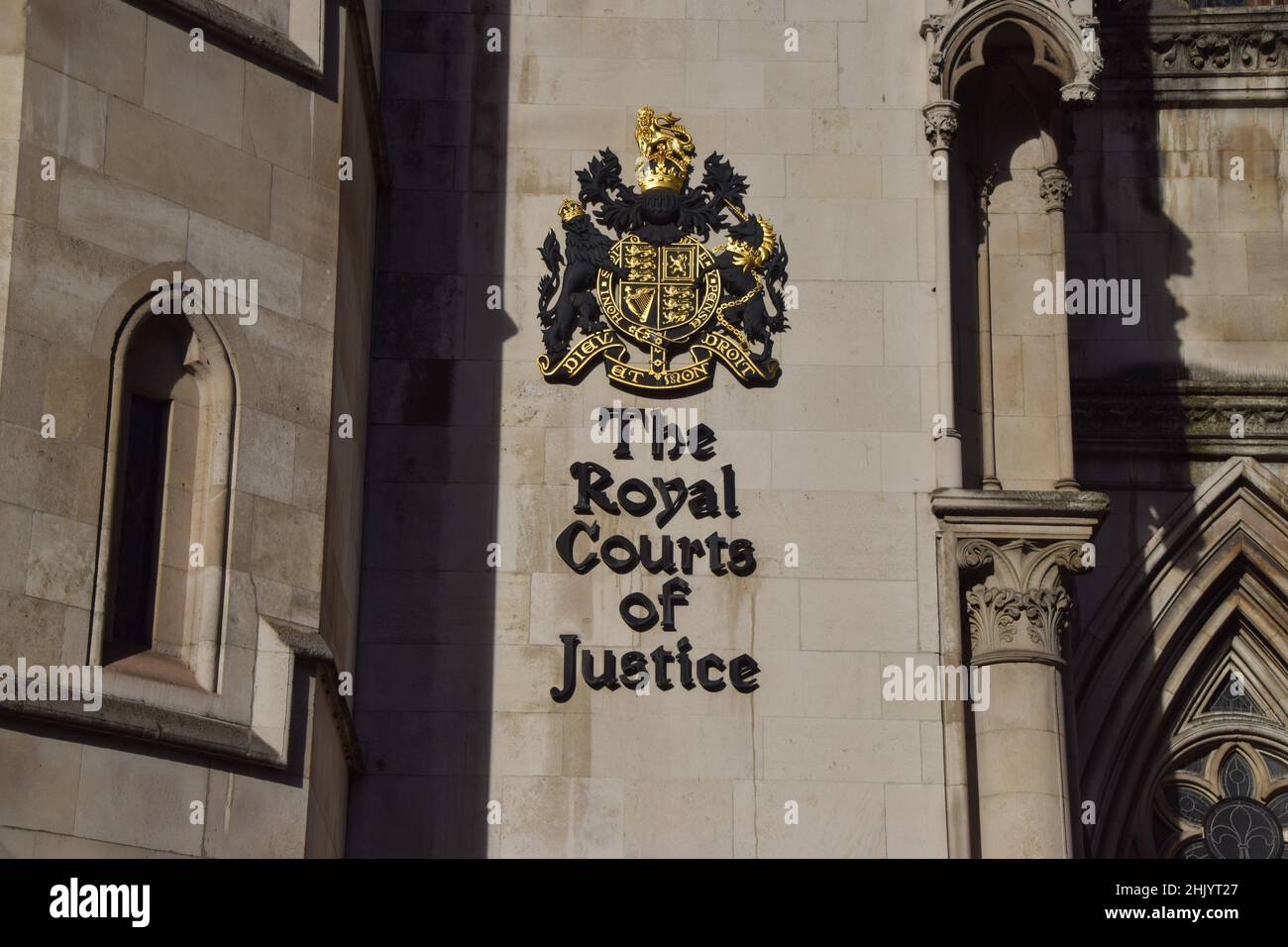London, UK 1st February 2022. Exterior detail of the Royal Courts of Justice. Stock Photo