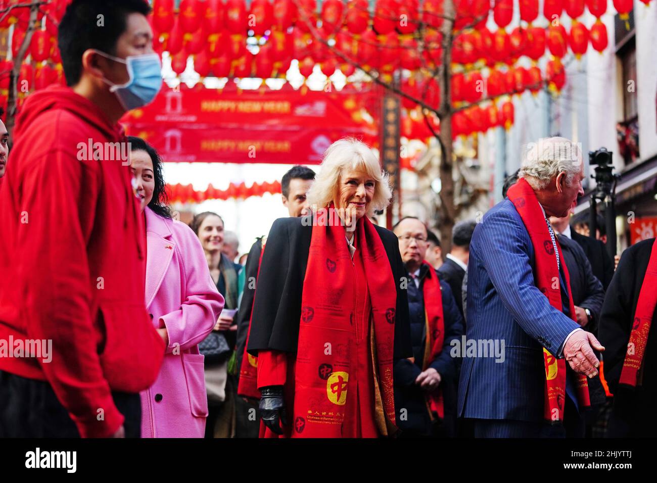 The Prince of Wales and Duchess of Cornwall in London's Chinatown to celebrate the Lunar New Year. Picture date: Tuesday February 1, 2022. Stock Photo