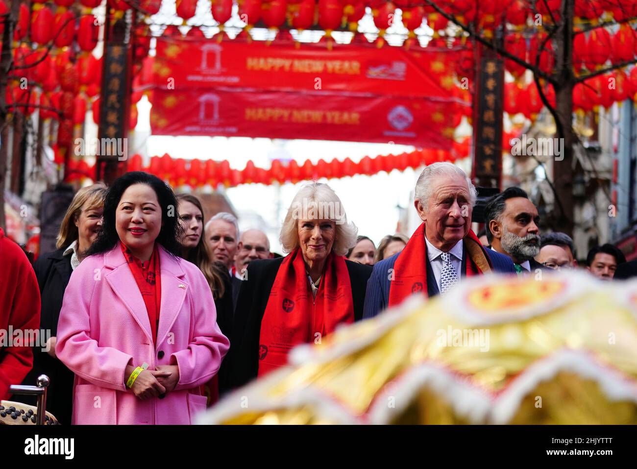 The Prince of Wales and Duchess of Cornwall in London's Chinatown to celebrate the Lunar New Year. Picture date: Tuesday February 1, 2022. Stock Photo