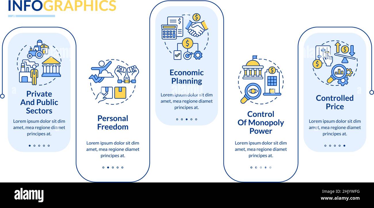 Mixed economy features rectangle infographic template Stock Vector