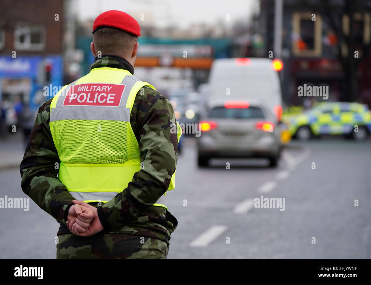 A stock file photo of an Irish Military Police man on duty during a ceremony to mark the