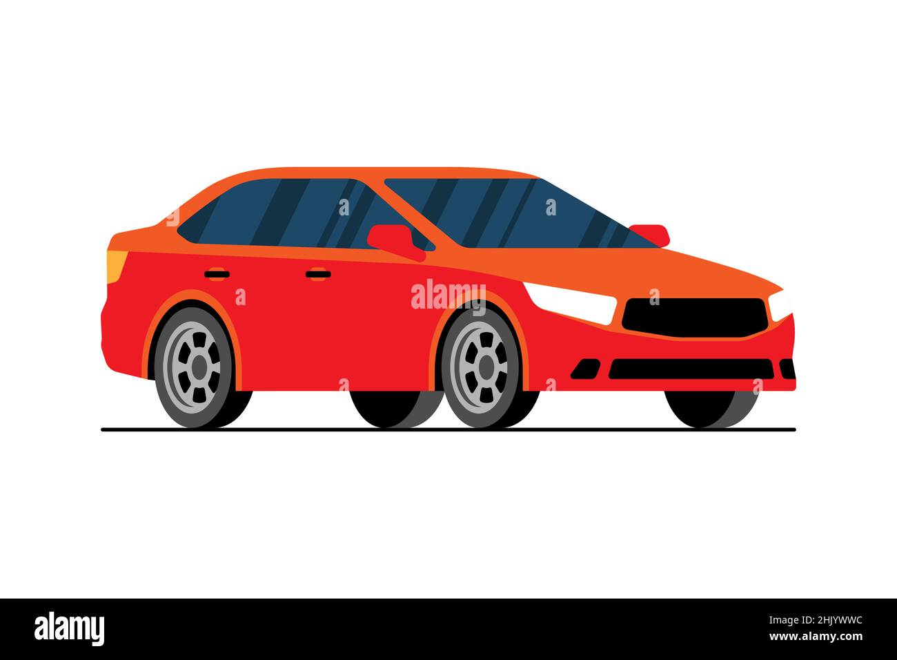 Red sedan car. Automobile front side view. Urban transport means