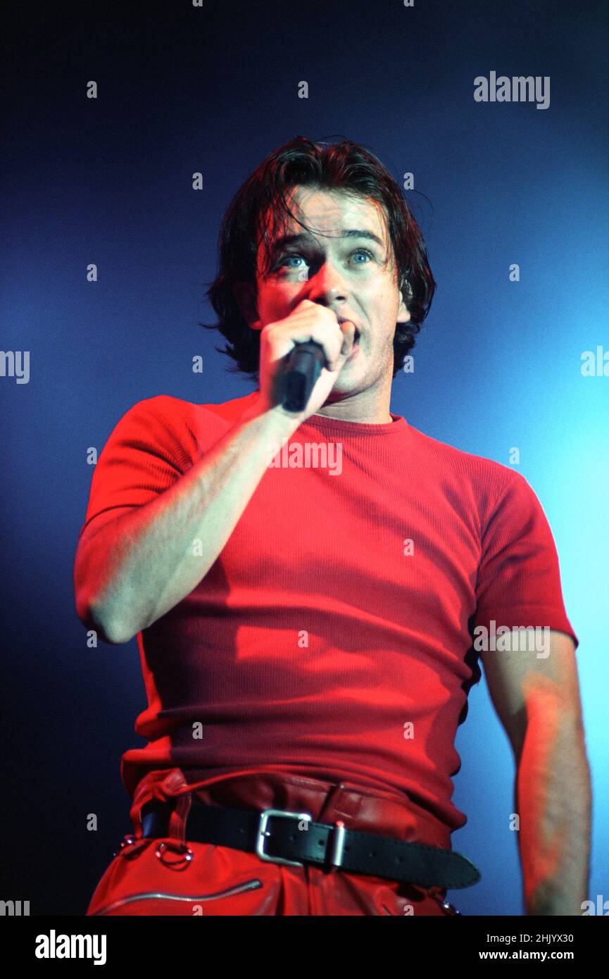 Boyzone, Stephen Gately on stage at The V96 Concert held in Chelmsford, UK. 26th August 1996 Stock Photo