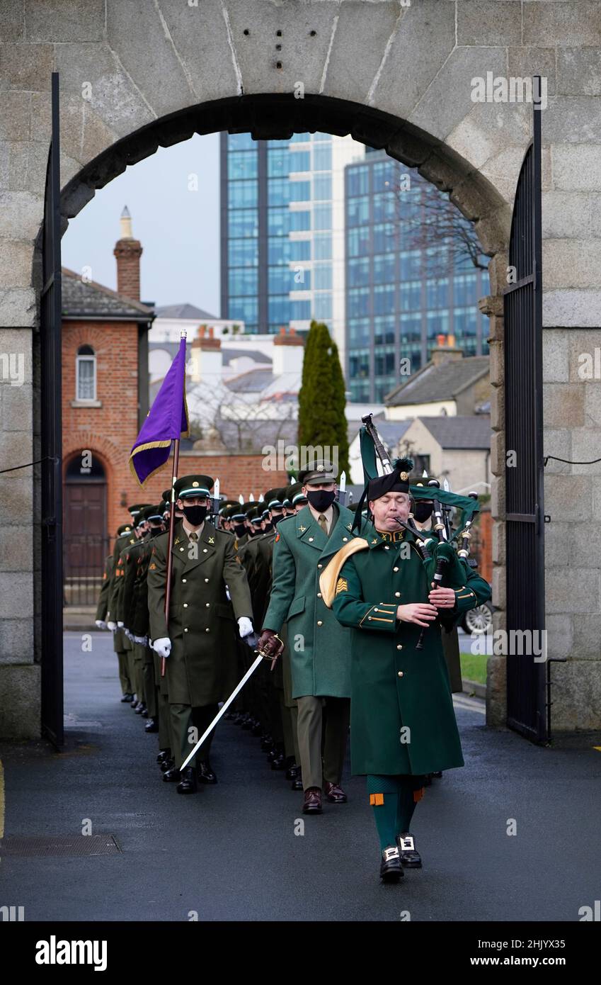 Defence forces troops during a ceremony to mark the Centenary of the Handover of Beggars Bush