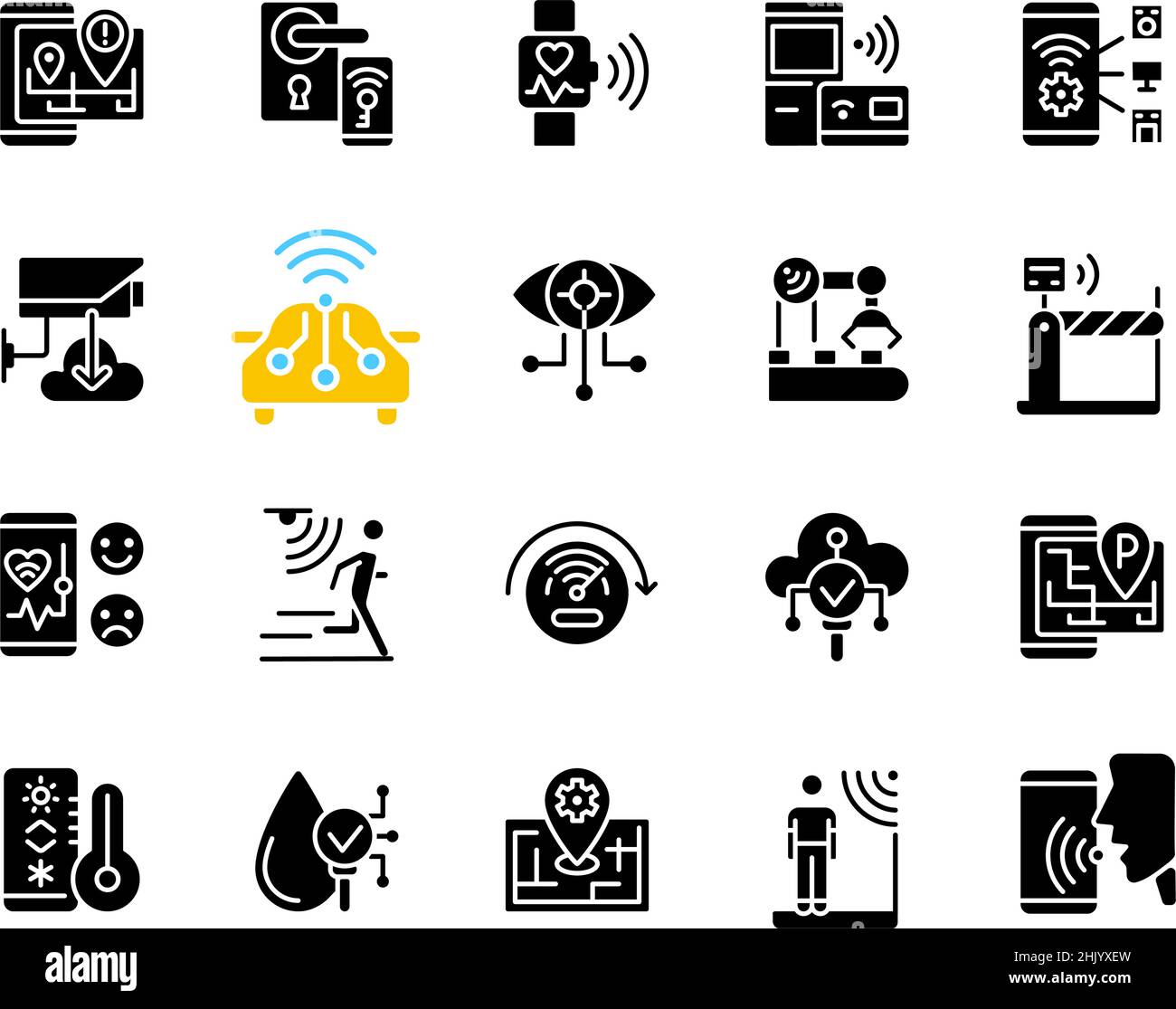 IoT black glyph icons set on white space Stock Vector