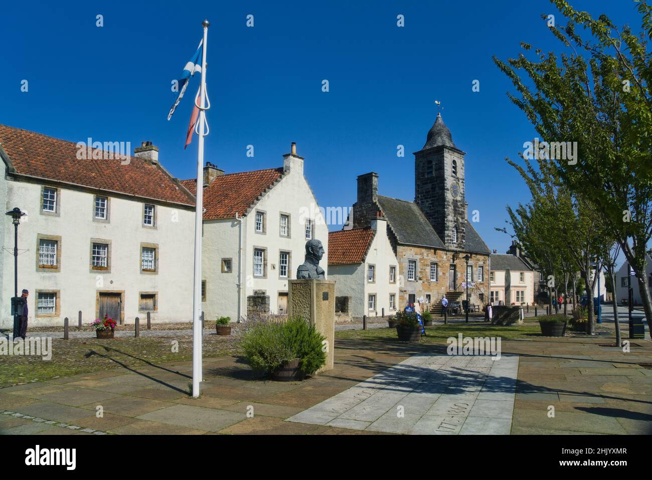 Ancient Culross village on Fife Coastal Path. Showing Culross Square