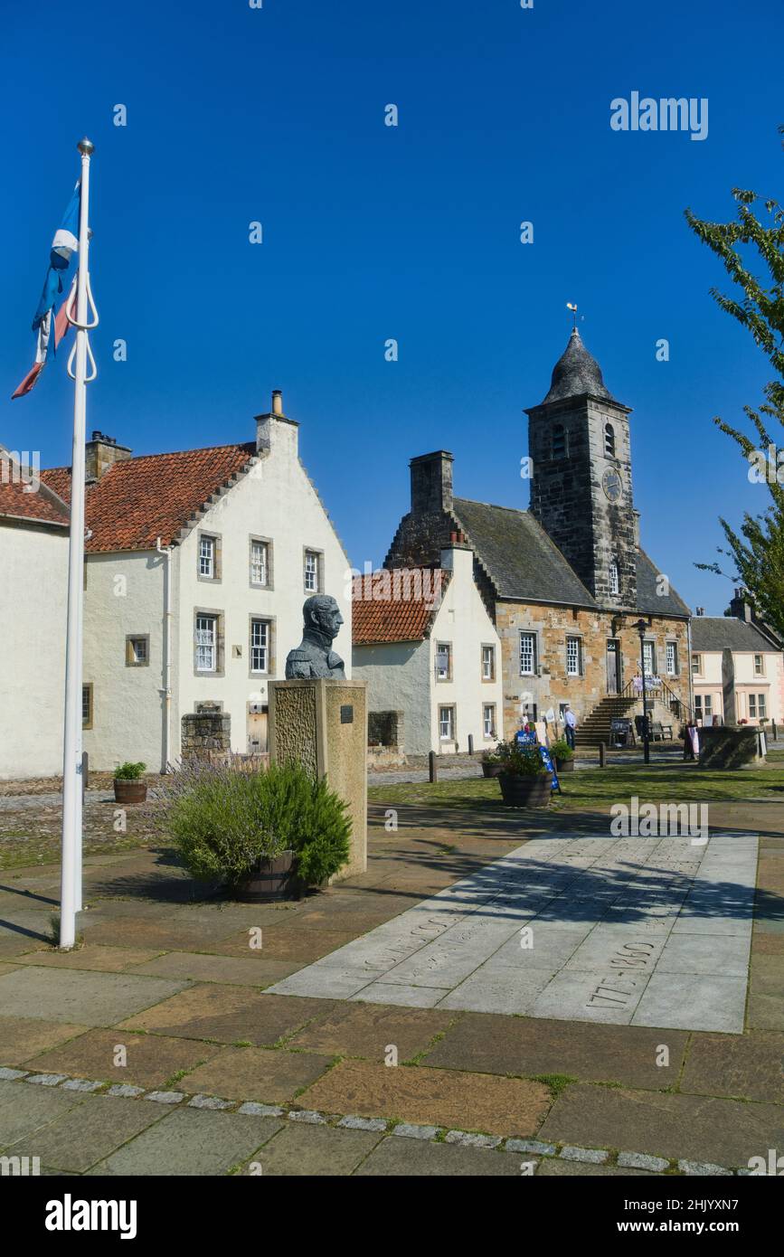 Ancient Culross village on Fife Coastal Path. Showing Culross Square