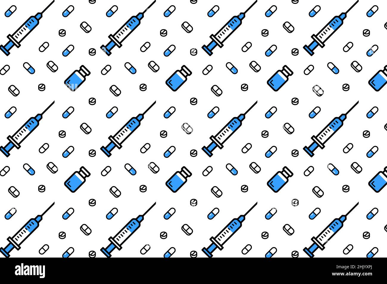 Syringe and vial, pills and vitamins pattern Stock Vector