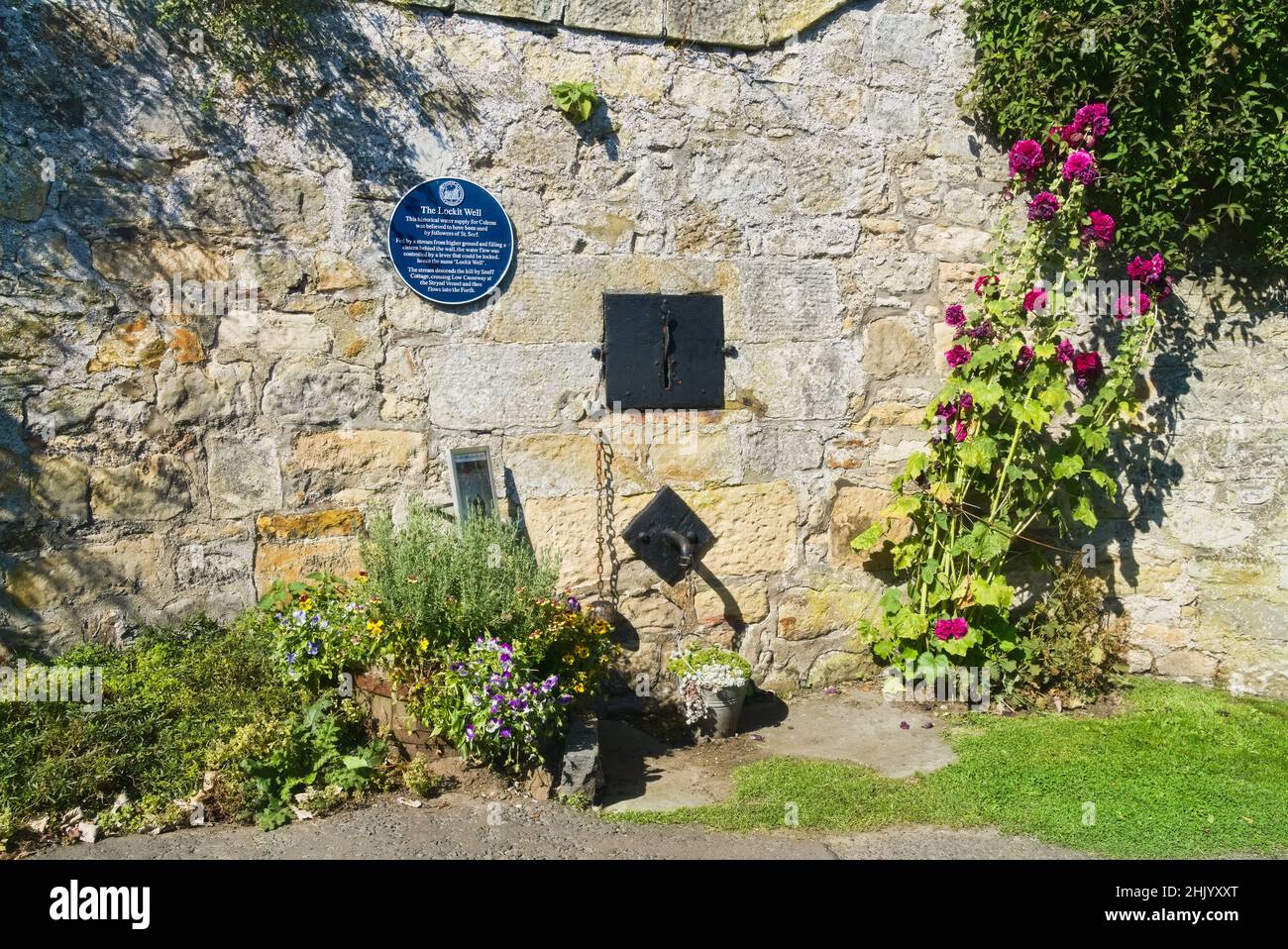 Ancient Culross village on Fife Coastal Path. Showing the water supply