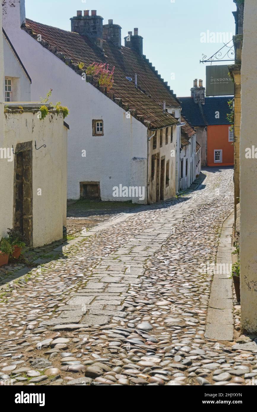 Ancient Culross village on Fife Coastal Path. Beside River Forth. stone