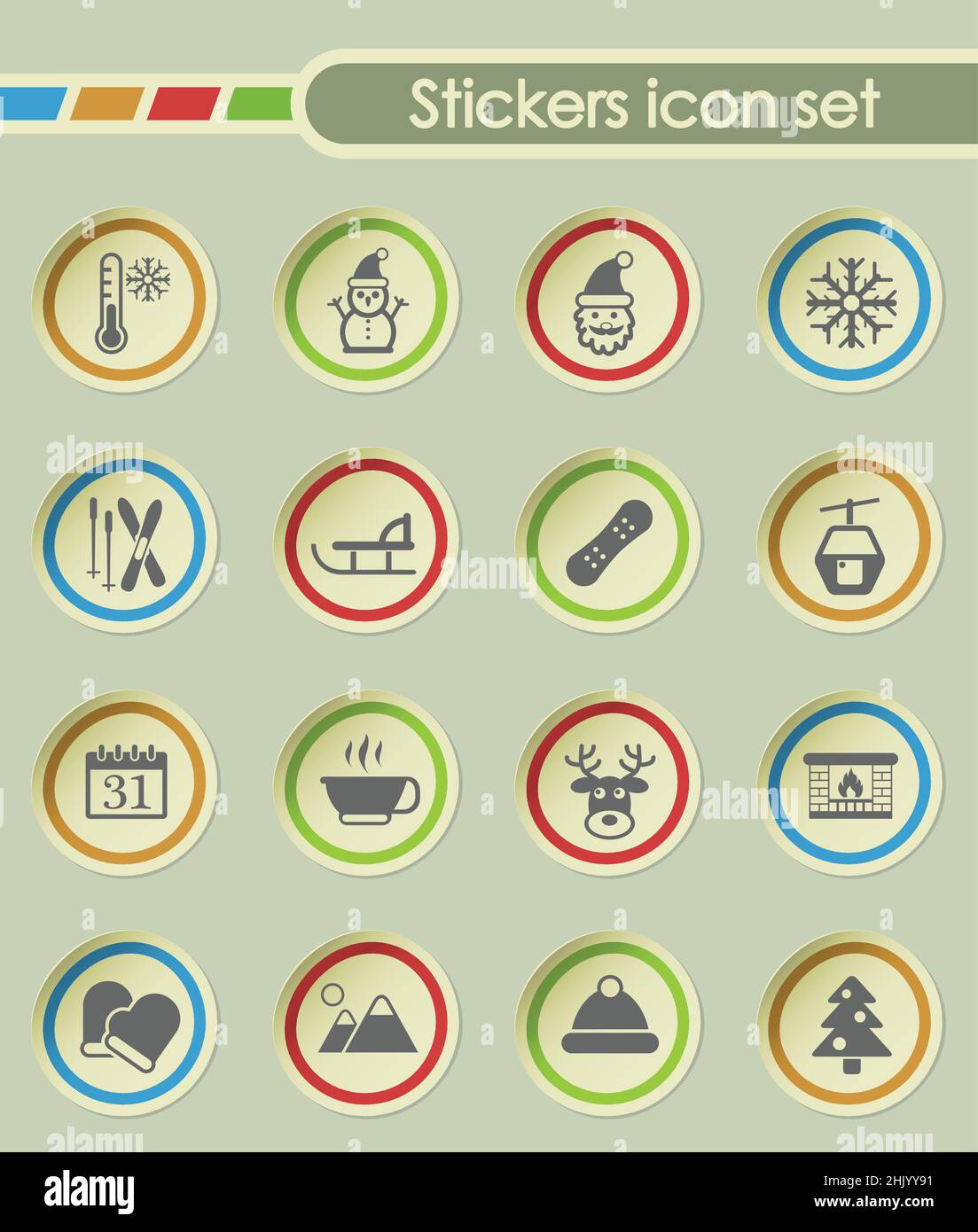 winter round sticker icons for your creative ideas Stock Vector Image ...