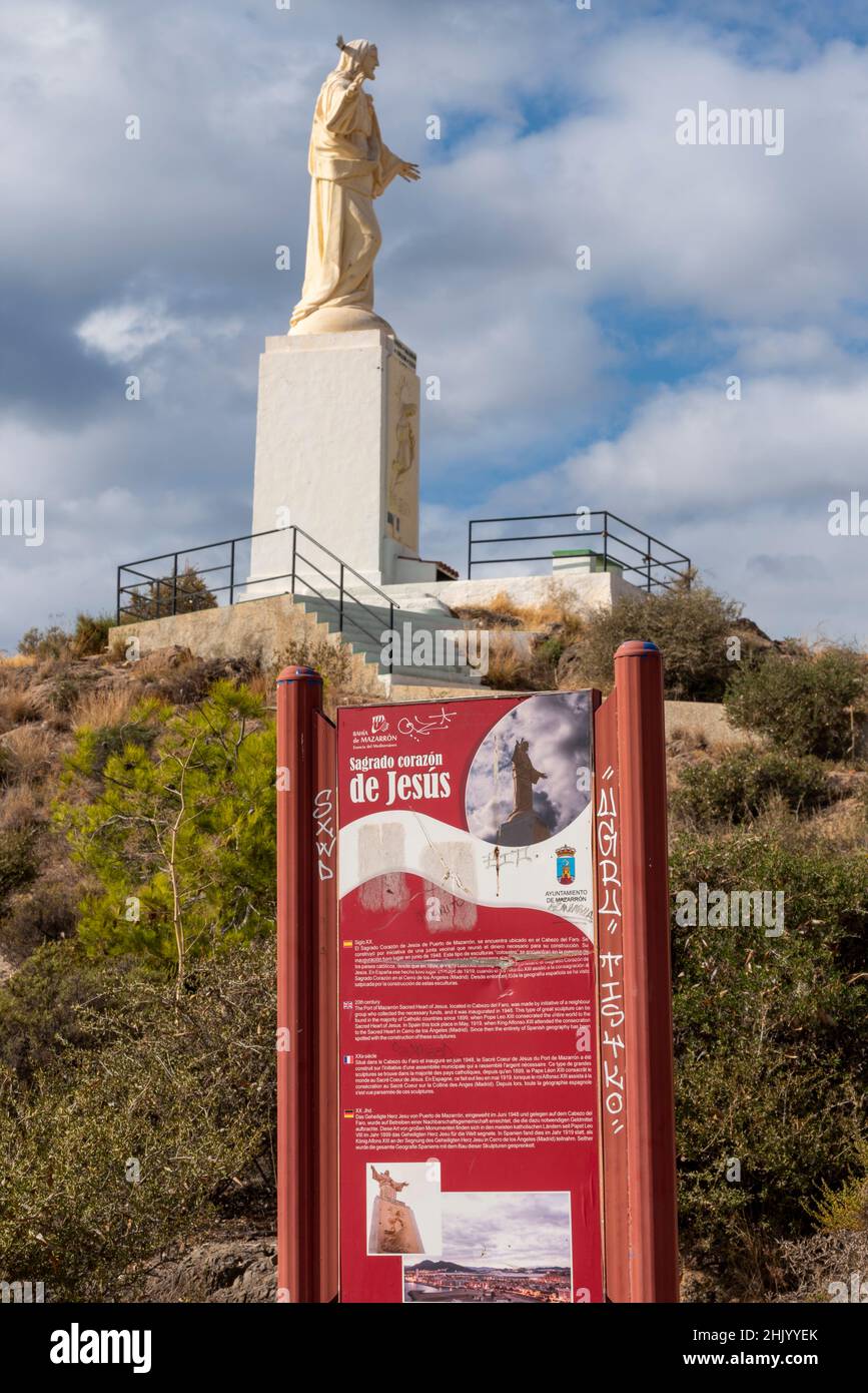 Corazon de Jesus religious statue above Puerto de Mazarron, Murcia