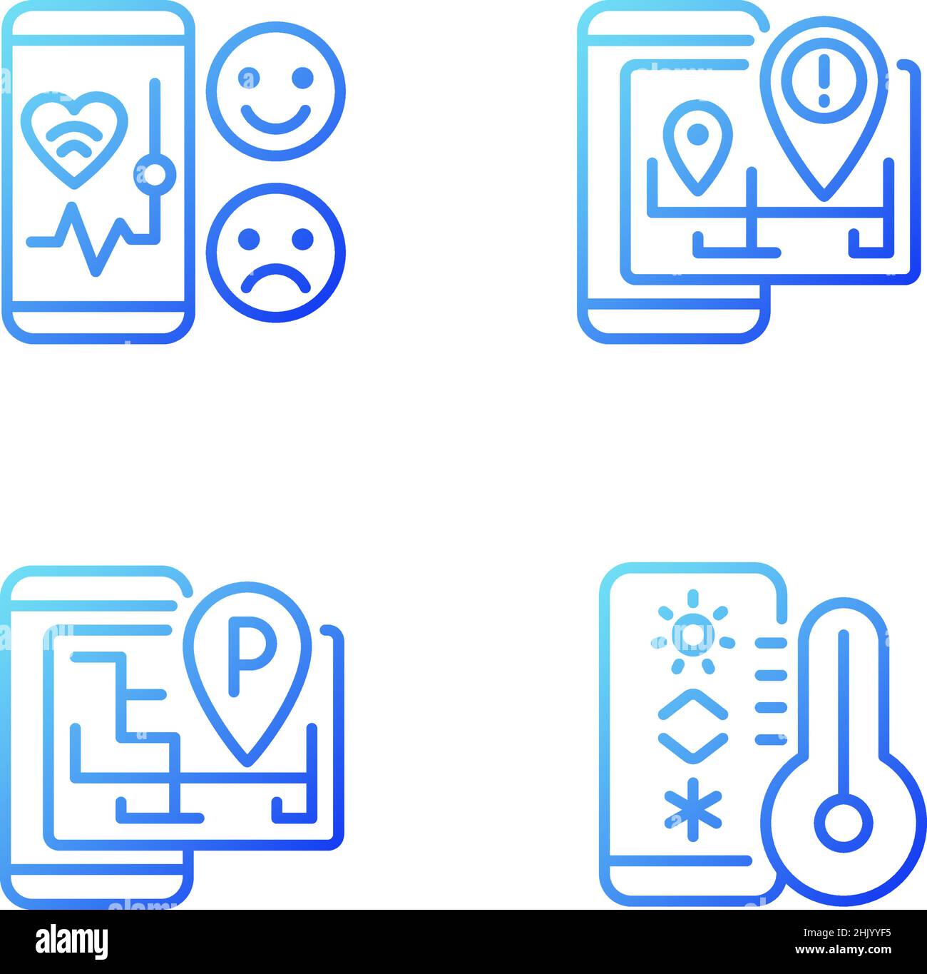 Mobile applications gradient linear vector icons set Stock Vector