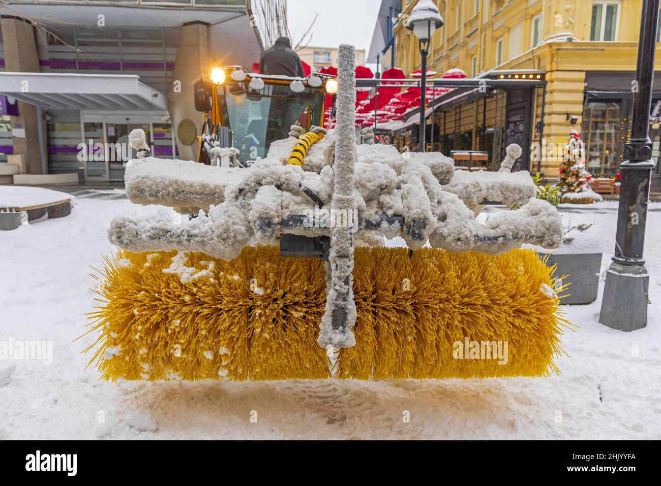 Power Brush Machine Snow Removal City Street Stock Photo Alamy