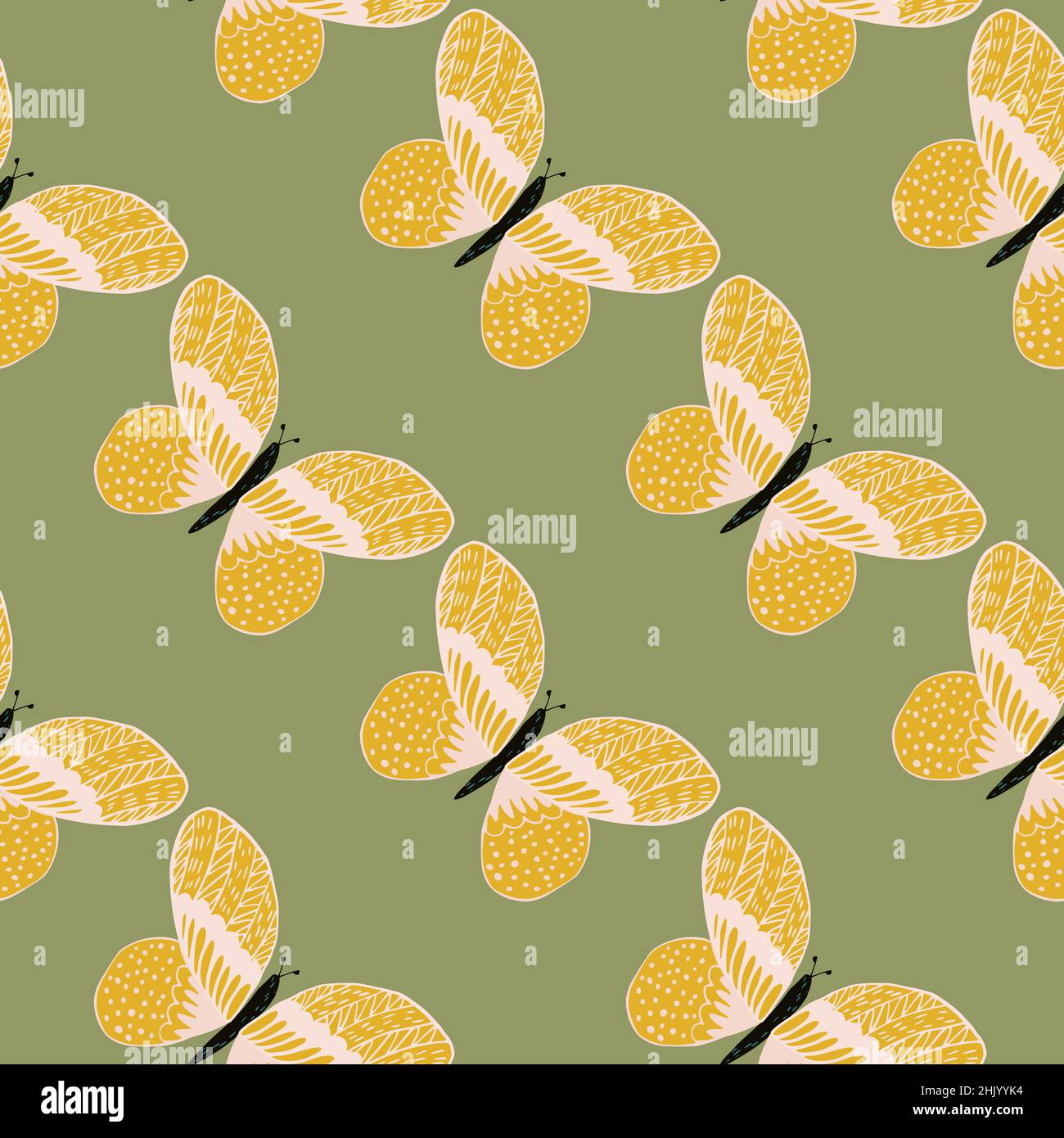 Butterfly pattern seamless in freehand style. Cute insect which fly in ...