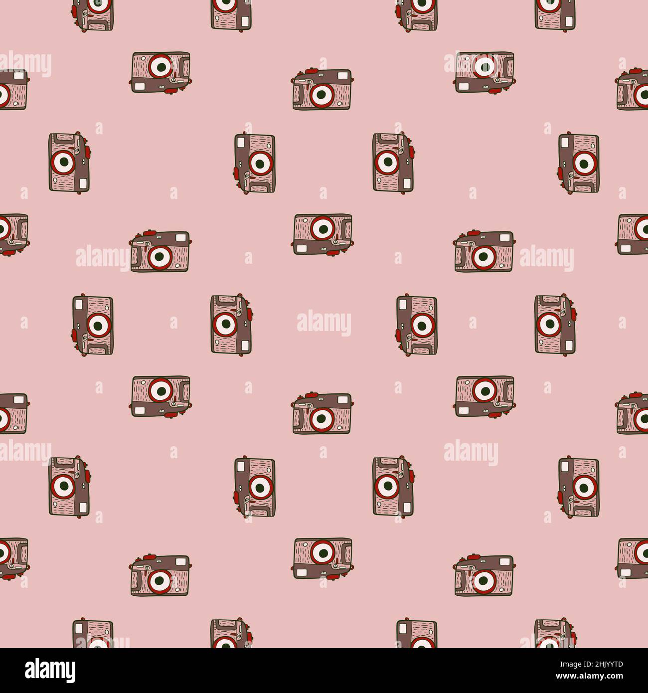Photo camera vintage seamless pattern. Retro photo cameras design