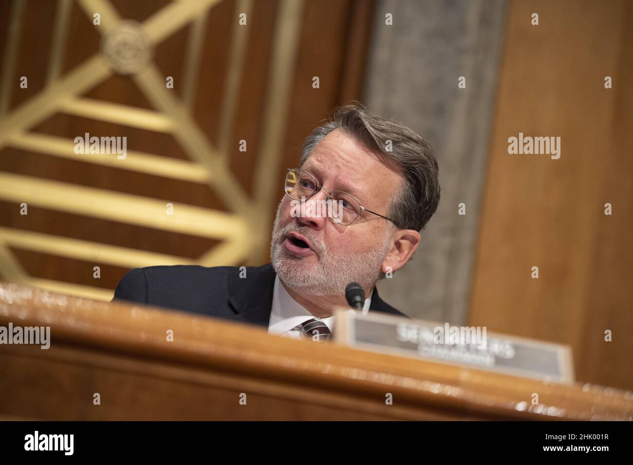 Washington, United States. 01st Feb, 2022. Chairman of the Senate Homeland Security and Governmental Affairs Committee Sen. Gary Peters, D-MI, .speaks during a hearing to examine nominations of Shalanda D. Young, from Louisiana, to be Director and Nani Coloretti, from California, to be Deputy Director of the Office of Management and Budget at the US Capitol . in Washington, DC on Tuesday, February 1, 2022. Photo by Bonnie Cash/UPI. Credit: UPI/Alamy Live News Stock Photo