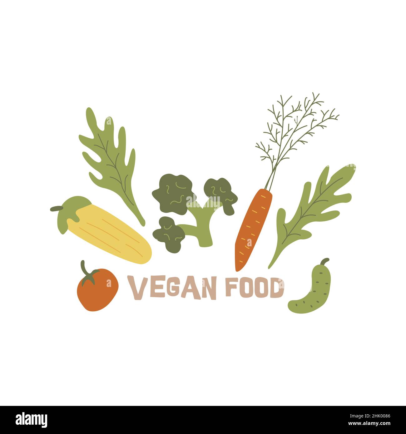 Set of vegetables. Vegan food. Fresh organic vegetable in hand drawn ...