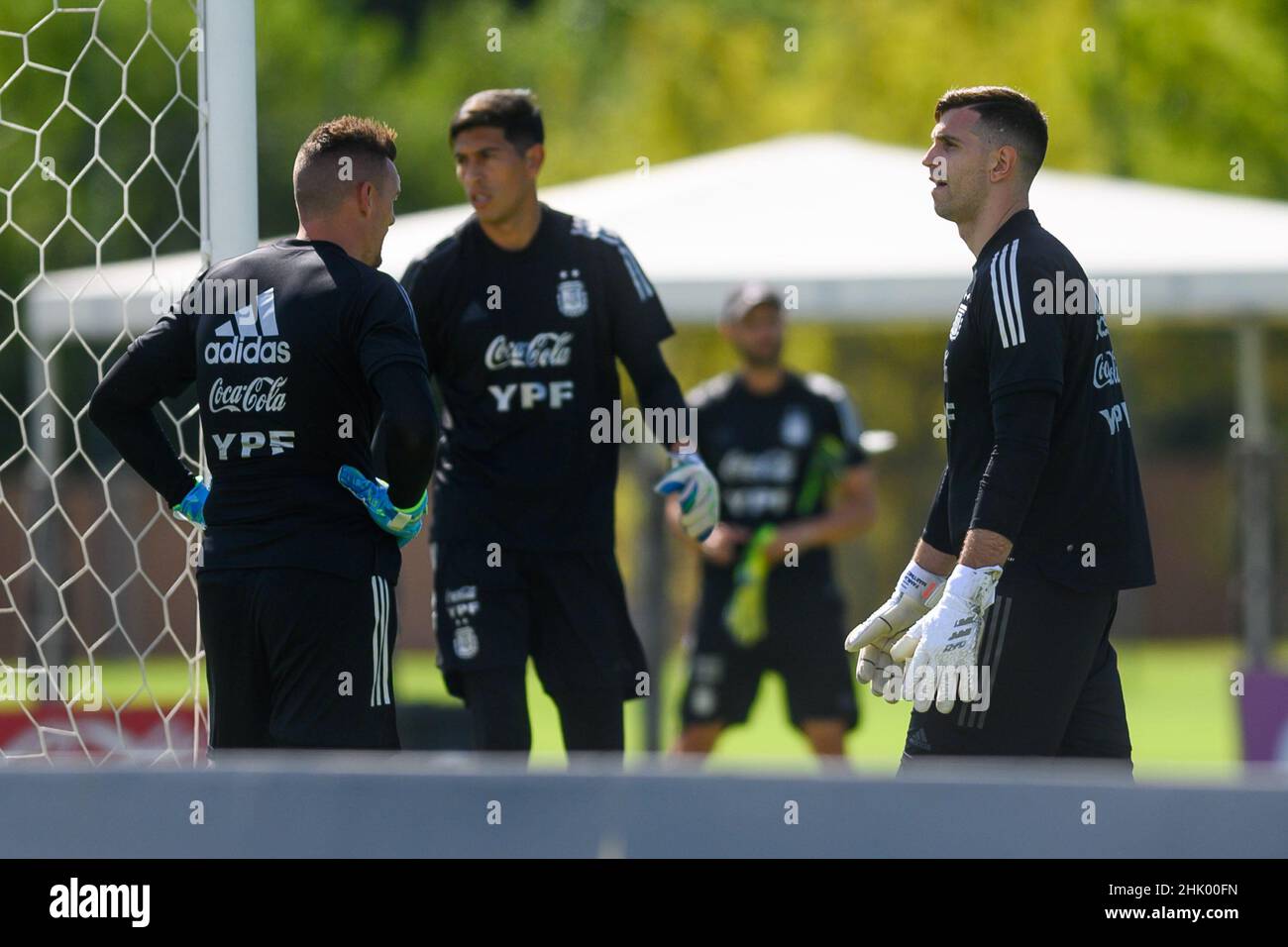 Buenos Aires, Argentina. 31st Jan, 2022. Argentine goalkeeper Emiliano Martinez in action during a training session. Argentine soccer players train before the Qatar 2022 FIFA World Cup qualification match against Colombia, at the Argentine Soccer Association in Ezeiza. Credit: SOPA Images Limited/Alamy Live News Stock Photo