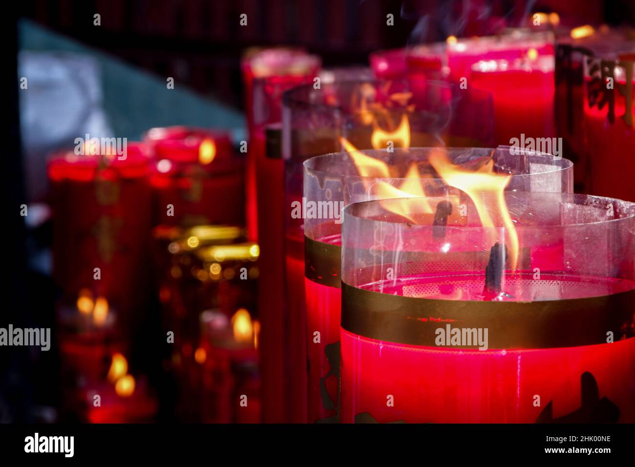 Lit candles seen at the Dharma Bhakti Temple during the Lunar New Year