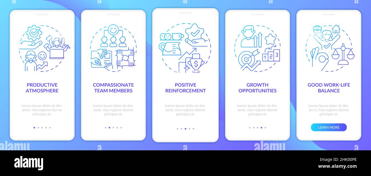Peaceful office environment blue gradient onboarding mobile app screen Stock Vector