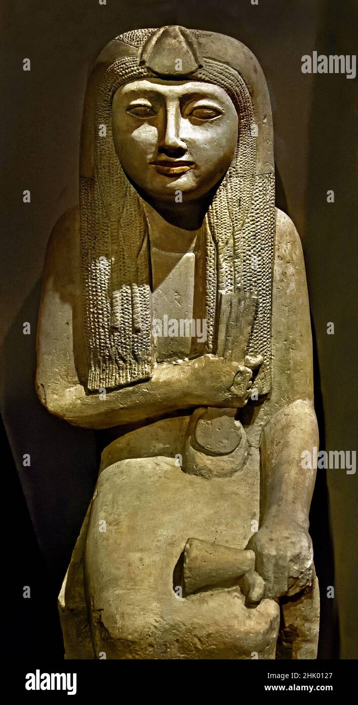 Egyptian statue of Hel, limestone, New Kingdom, late 18th Dynasty, (1320-1280 BC), Saqqara.  Egypt (Museo Egizio di Torino Italy) Stock Photo