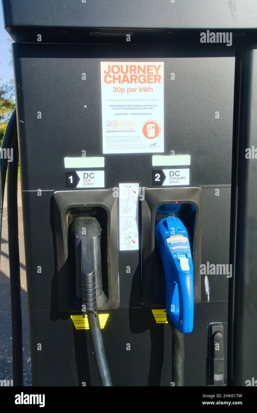 Electric vehicle charging stations at Dunbar, East Lothian, Scotland