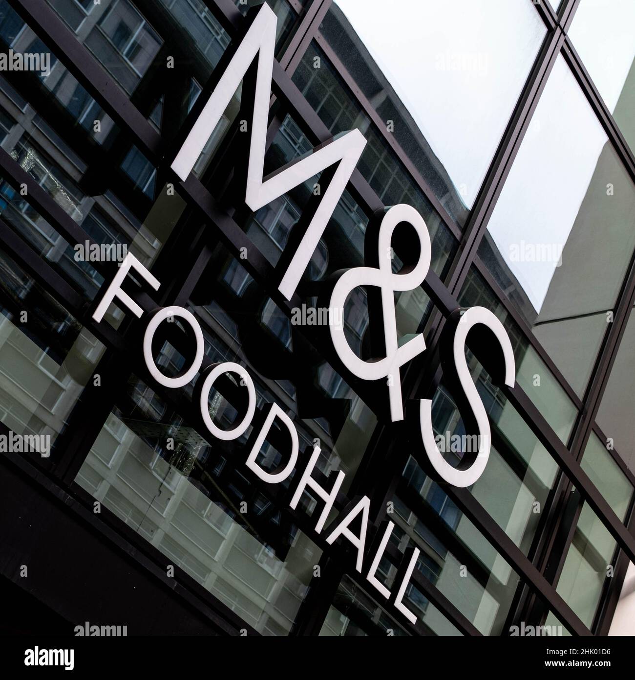 London England UK, 29 January 2022, M&S Marks And Spencer Foodhall Supermarket Sign With No People Waterloo London Stock Photo