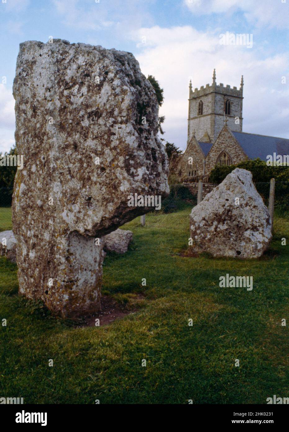 View NW of St Mary's Church & the Cove, part of the prehistoric complex of stone circles, settings & avenues at Stanton Drew, Bath and NE Somerset, UK Stock Photo